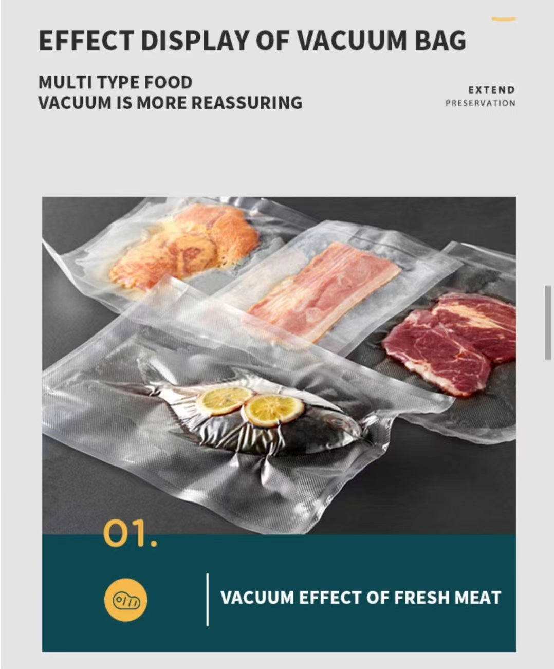 Vacuum Sealer Bags Roll Bag Precut Food Storage Saver Heat Seal Cryovac