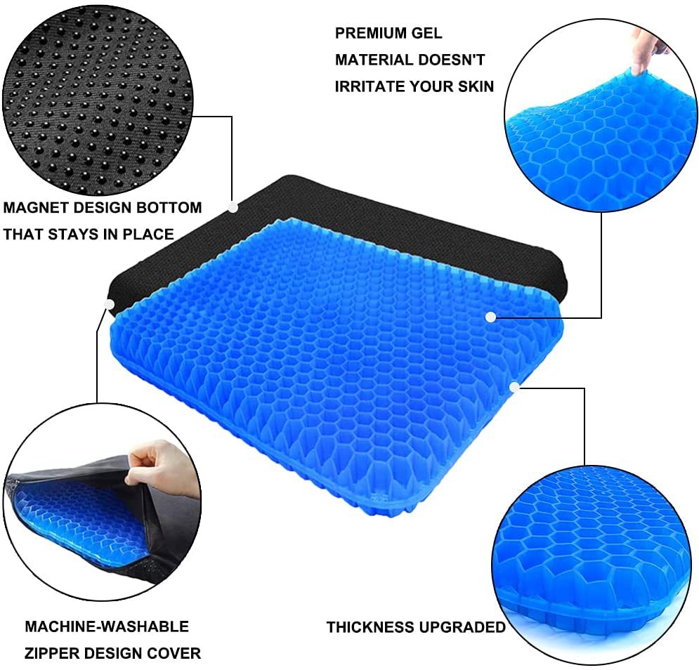 Double Layer Gel Honeycomb Seat Comfort Cushion Spine Pain Relief Flex Back Support (Blue)