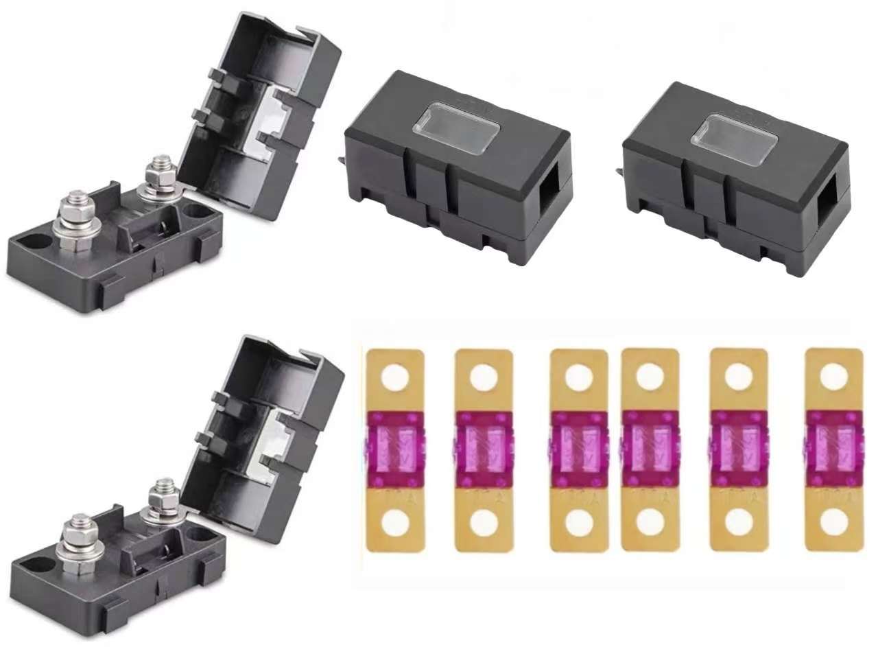 6x(30-200A)with 4xMIDI Fuse Holder Kit with Inspection Window – 32V DC | Stackable Design for High-Current Systems