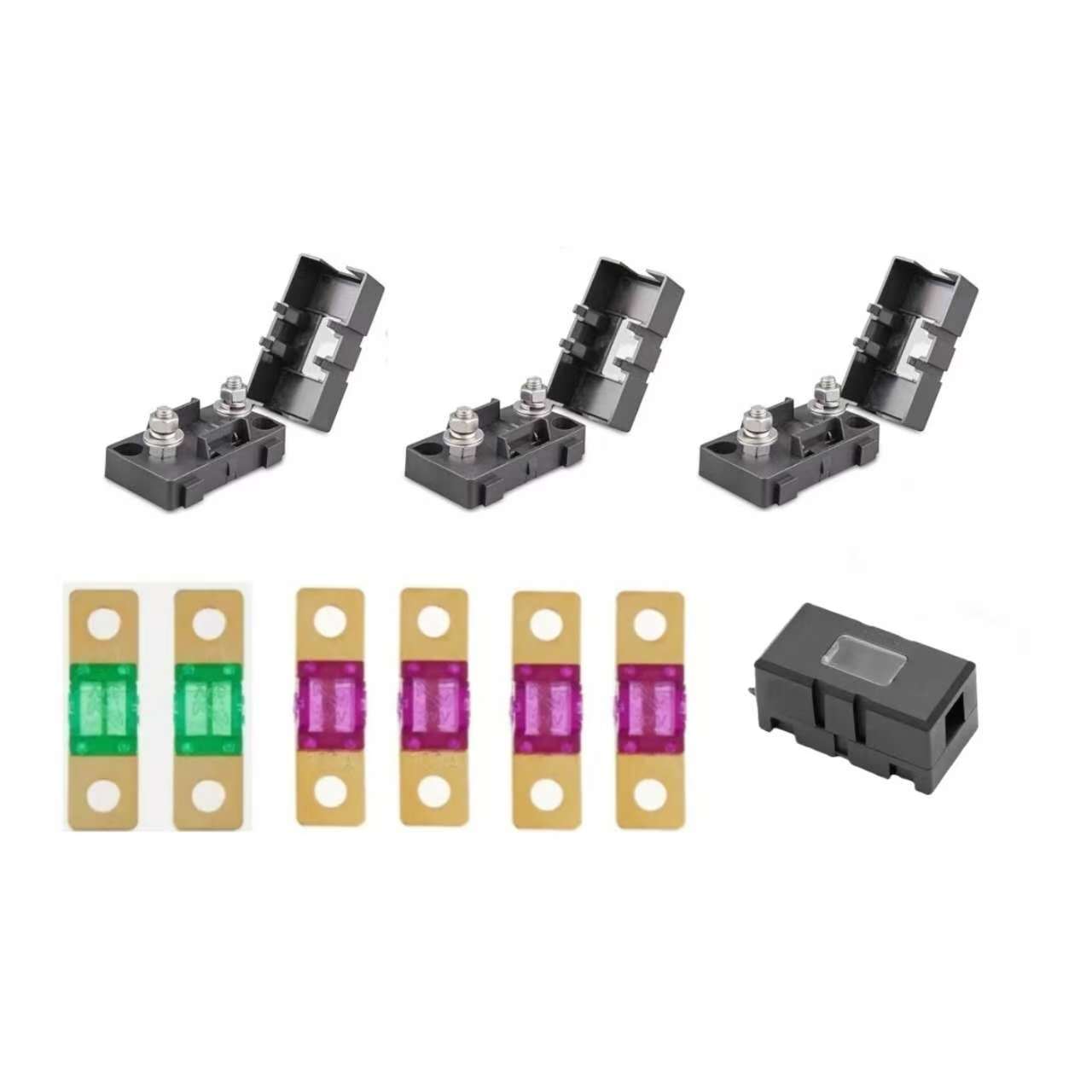 6x(30-200A)with 4xMIDI Fuse Holder Kit with Inspection Window – 32V DC | Stackable Design for High-Current Systems