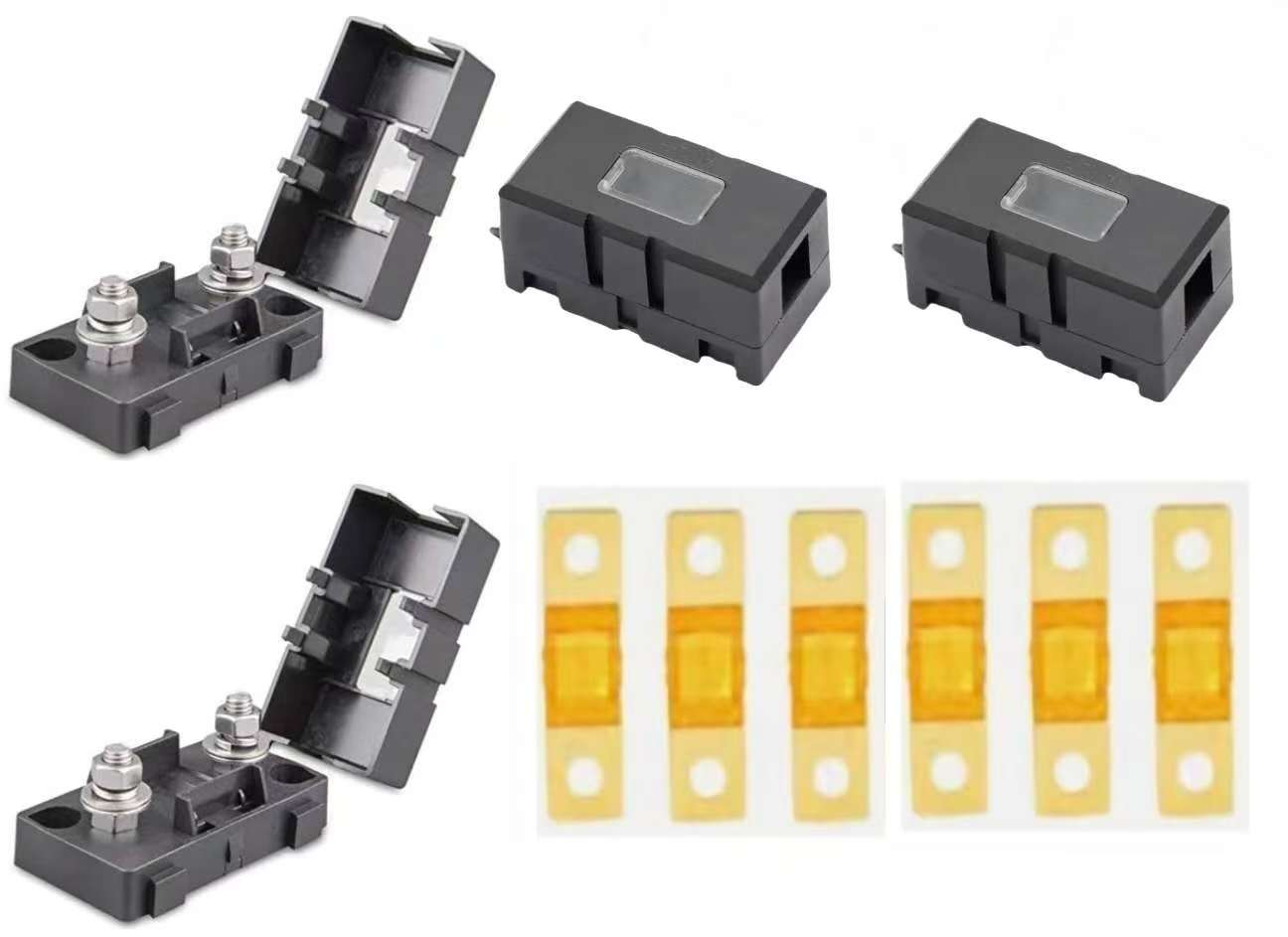 6x(30-200A)with 4xMIDI Fuse Holder Kit with Inspection Window – 32V DC | Stackable Design for High-Current Systems