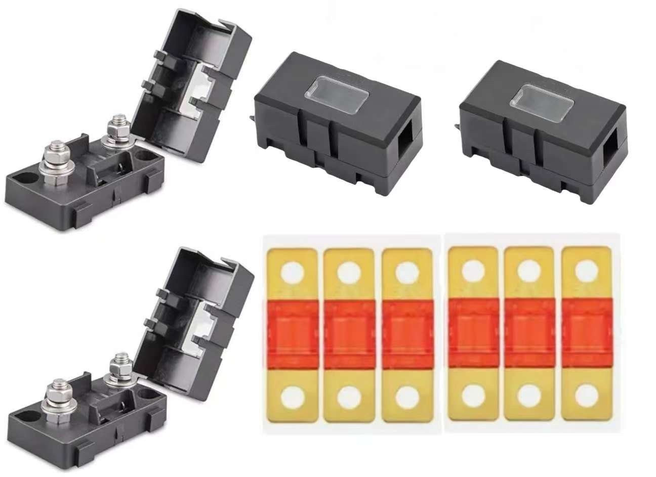 6x(30-200A)with 4xMIDI Fuse Holder Kit with Inspection Window – 32V DC | Stackable Design for High-Current Systems