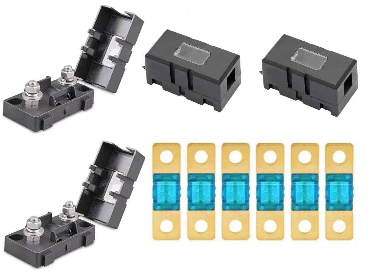 6x(30-200A)with 4xMIDI Fuse Holder Kit with Inspection Window – 32V DC | Stackable Design for High-Current Systems