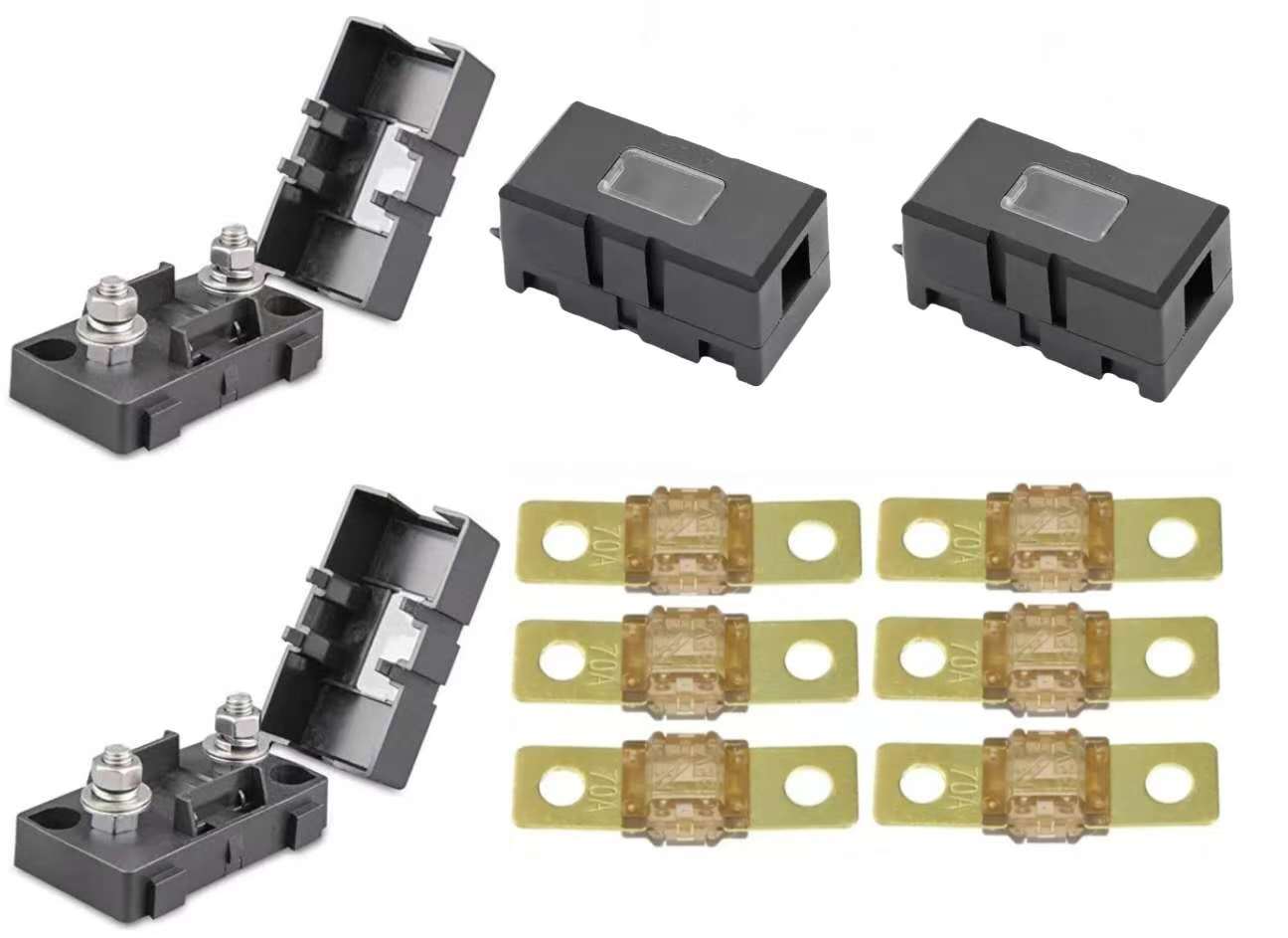 6x(30-200A)with 4xMIDI Fuse Holder Kit with Inspection Window – 32V DC | Stackable Design for High-Current Systems