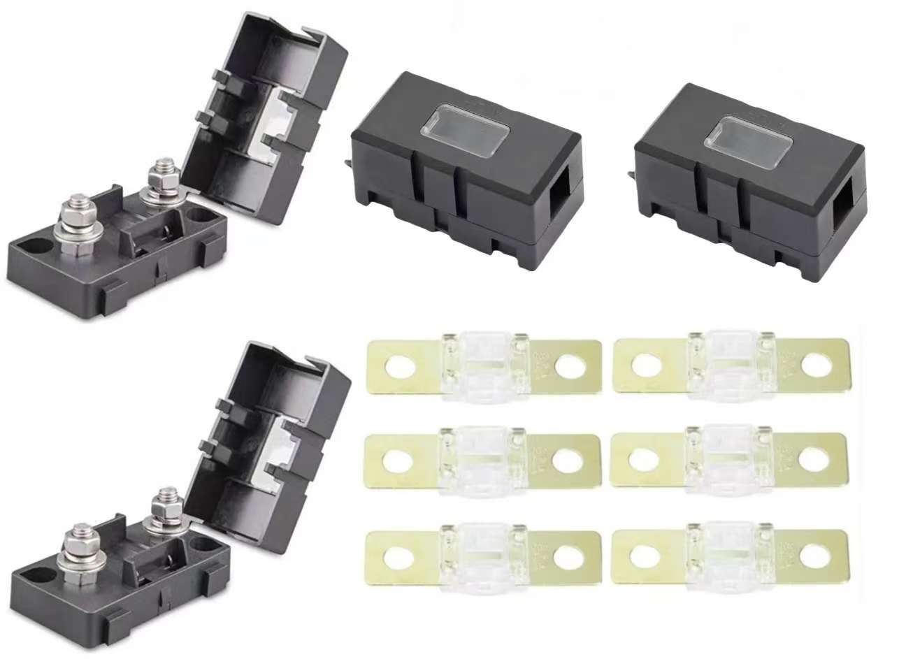 6x(30-200A)with 4xMIDI Fuse Holder Kit with Inspection Window – 32V DC | Stackable Design for High-Current Systems