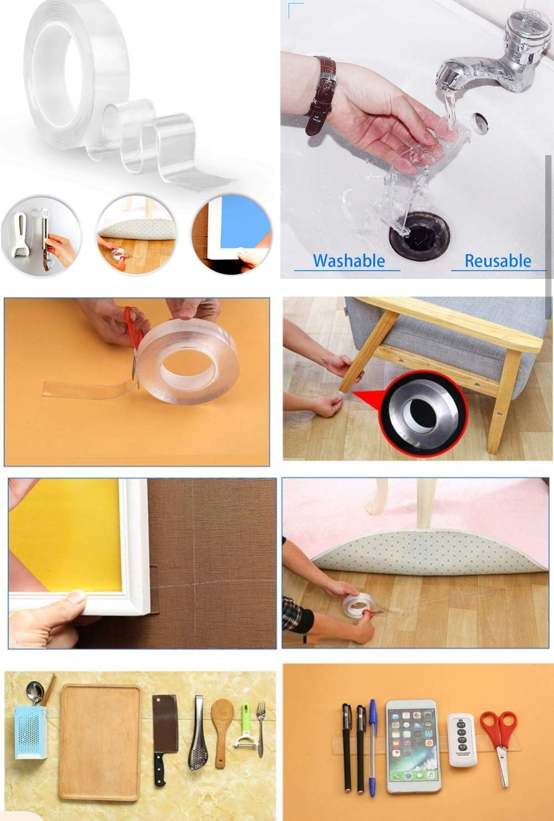 Double-Sided Nano Gel Tape - Traceless, Clear, Invisible Adhesive
