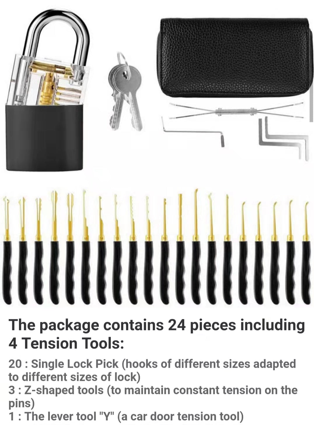 28 pcs Practice Lock Transparent Padlocks Unlocking Tool Pick Tool Set
