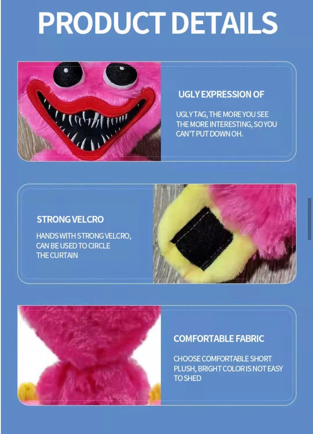 Huggy Wuggy Plush 40cm – Poppy Playtime Soft Toy for Kids & Fans | Blue Horror Doll