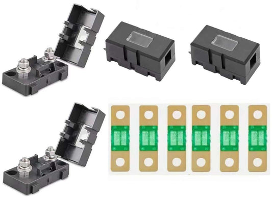 6x(30-200A)with 4xMIDI Fuse Holder Kit with Inspection Window – 32V DC | Stackable Design for High-Current Systems