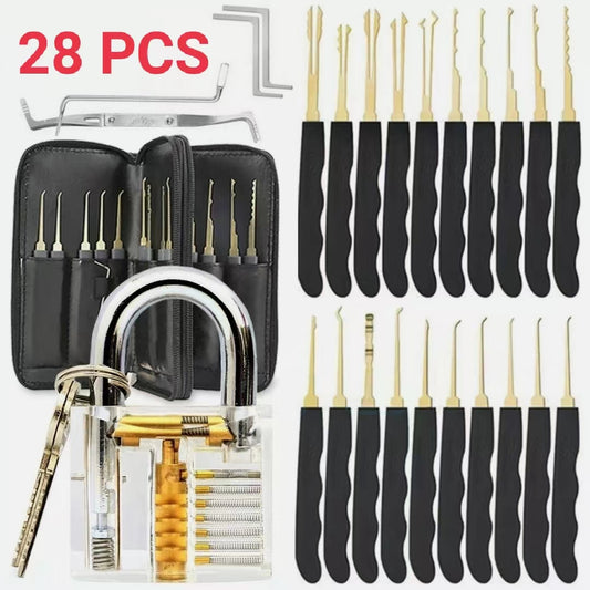 28 pcs Practice Lock Transparent Padlocks Unlocking Tool Pick Tool Set